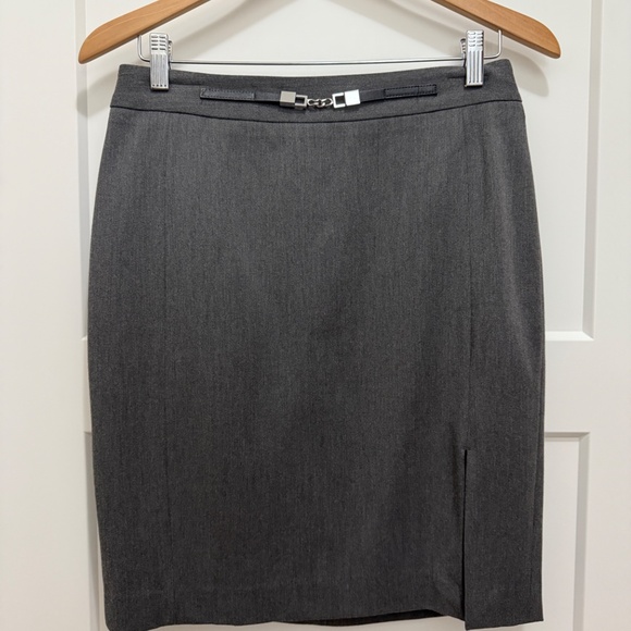 Express Pencil Skirt w/ Belt Detail – Charcoal Grey 8 - Picture 5 of 12
